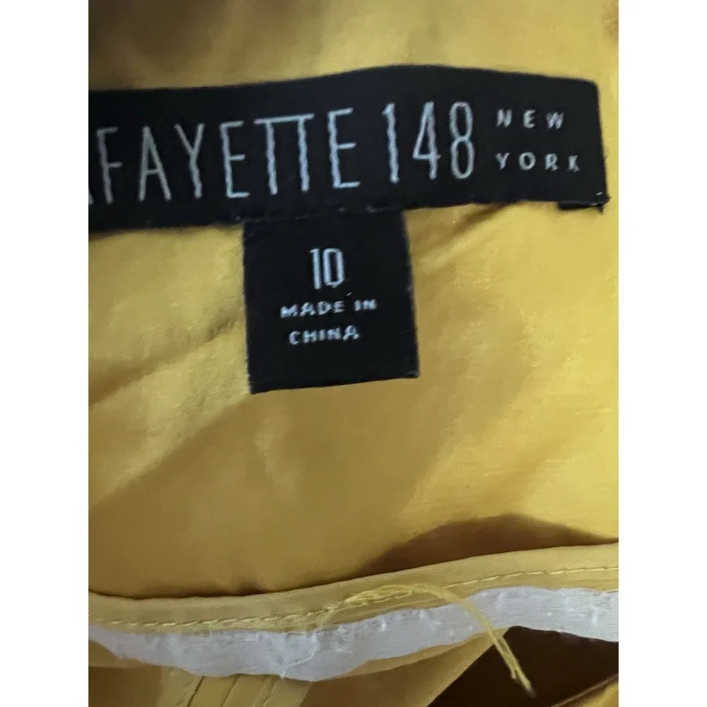 Lafayette 148 Yellow‎ Metallic Jacket Sz 10 Belt Shiny Dressy Short Cotton Blend